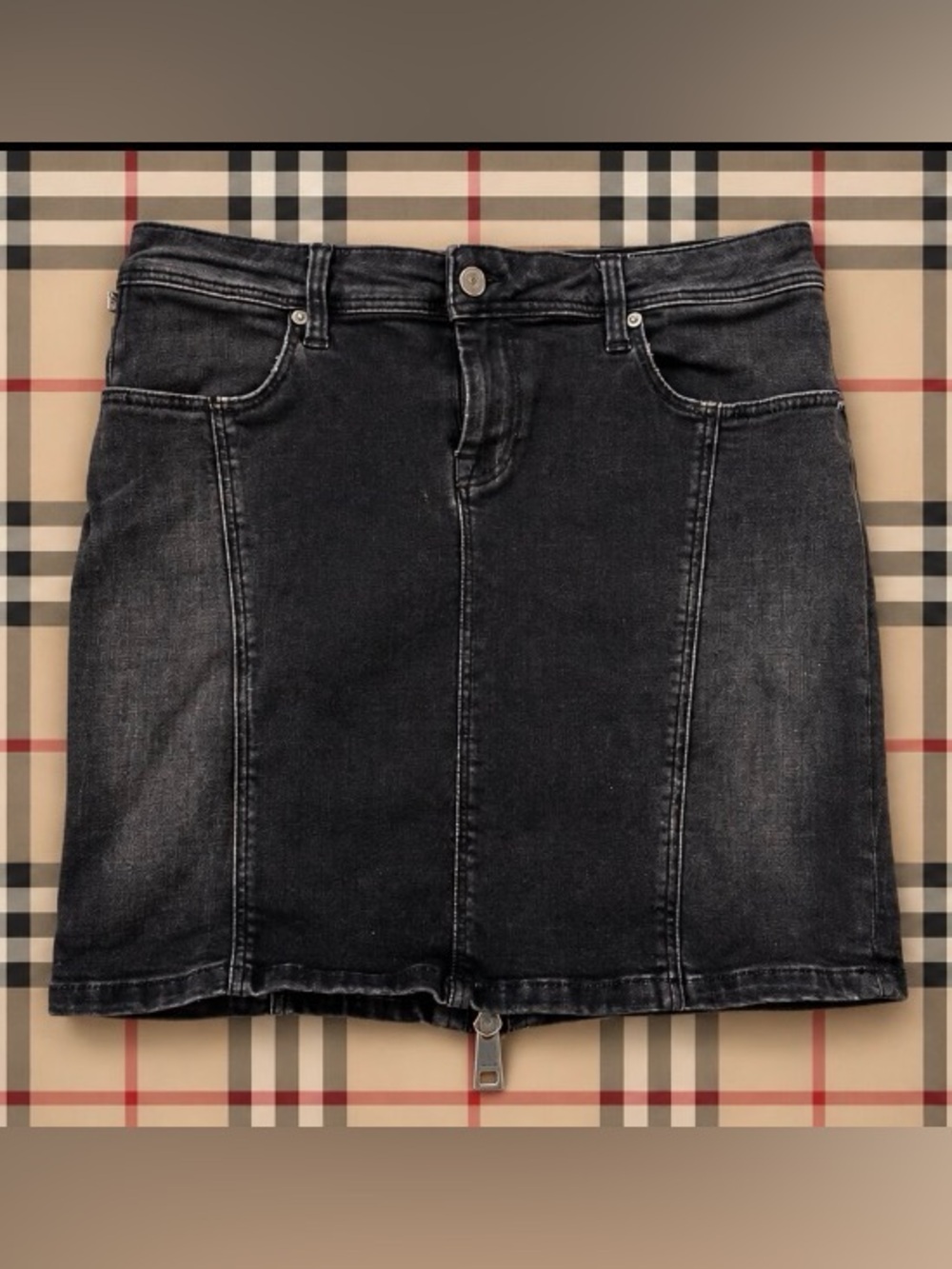 Burberry Brit Y2K charcoal Black Denim Mini Skirt Zip Back US 10